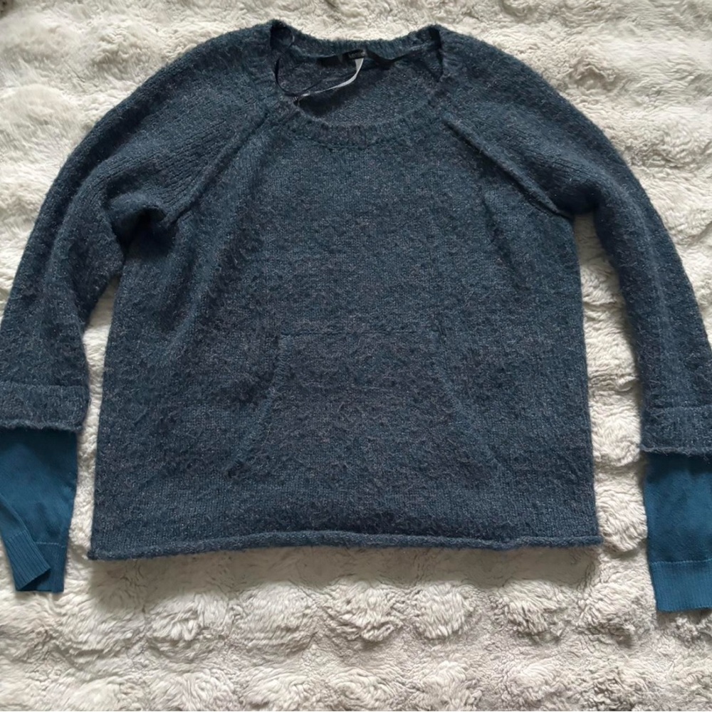 Kensie Textured Blue Crew Neck Sweater